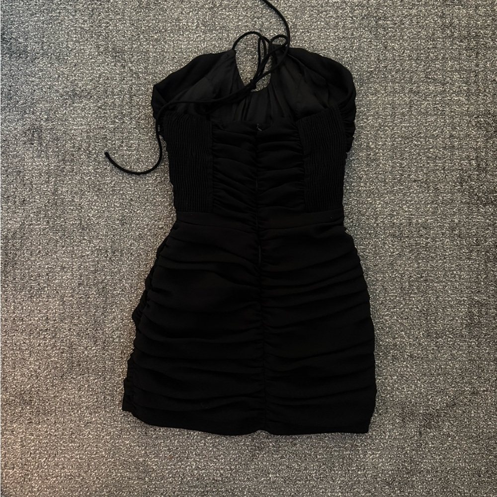 Zara Black Ruched Halter Mini Dress